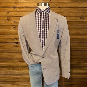 STAFFORD Mens Blazer Sport Coat Casual Jacket Size 46L Linen Cotton Suit NEW